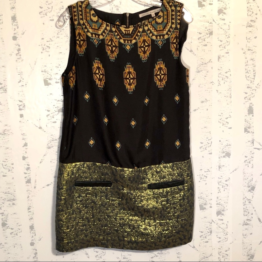 Rachel Roy Shift Dress Metallic Brocade Size Med